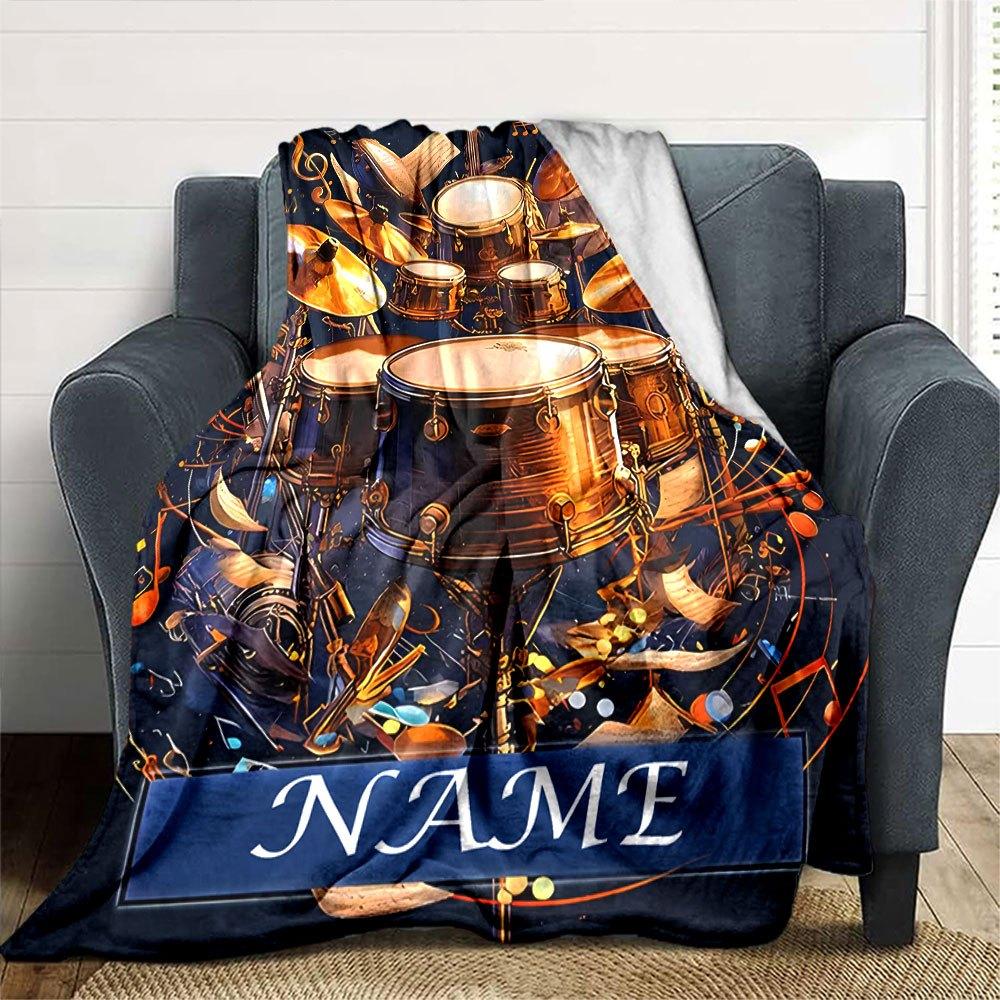 Drum Set Music Art Home Customize Your Name Blankets Soft Cozy Lightweight All Season Multi Use Throw Blanket For Couch Office Bed Living Room Perfect