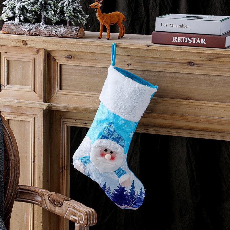 Christmas Socks With Lights, Blue Snowman Glowing Candy Bag Christmas Shu Decorative Gift Socks
