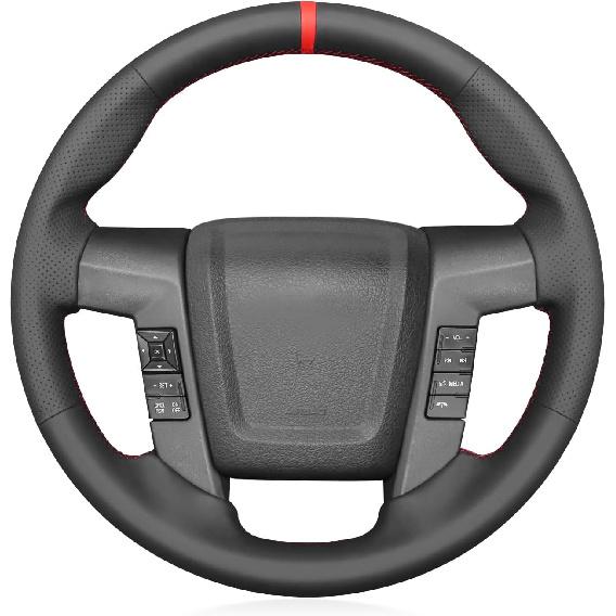 

MEWANT Car Steering Wheel Cover for Ford F-150 (Raptor) 2009-2015 Hand-Stitched Leather&Suede Car Steering Wrap