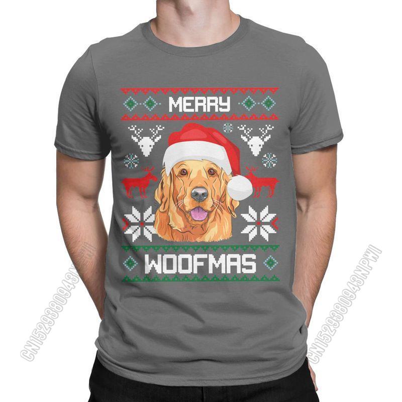 Unisexs TShirt Golden Retriever Merry Woofmas Christmas Crazy Cotton Tee Shirt Stylish Chic Dog T Shirts Round Collar Clothes