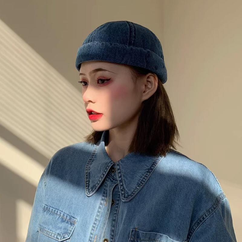 Fashion Dome Melon Cap Vintage Denim Brimless Hat Hip Hop Landlord Hat Unisex Streetwear Beanie Hats Men Women Docker Cap