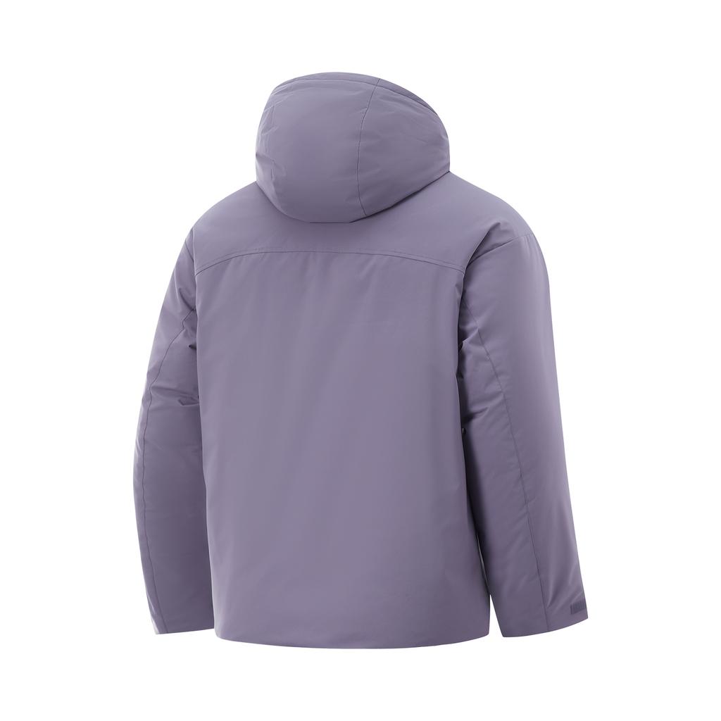 Li Ning Hot Pot Down Jacket Series Solid Color Hooded Short Casual Versatile Zipper Long Sleeve Down Jacket Men Jackets Dark-Gray Purple AYMU249-4