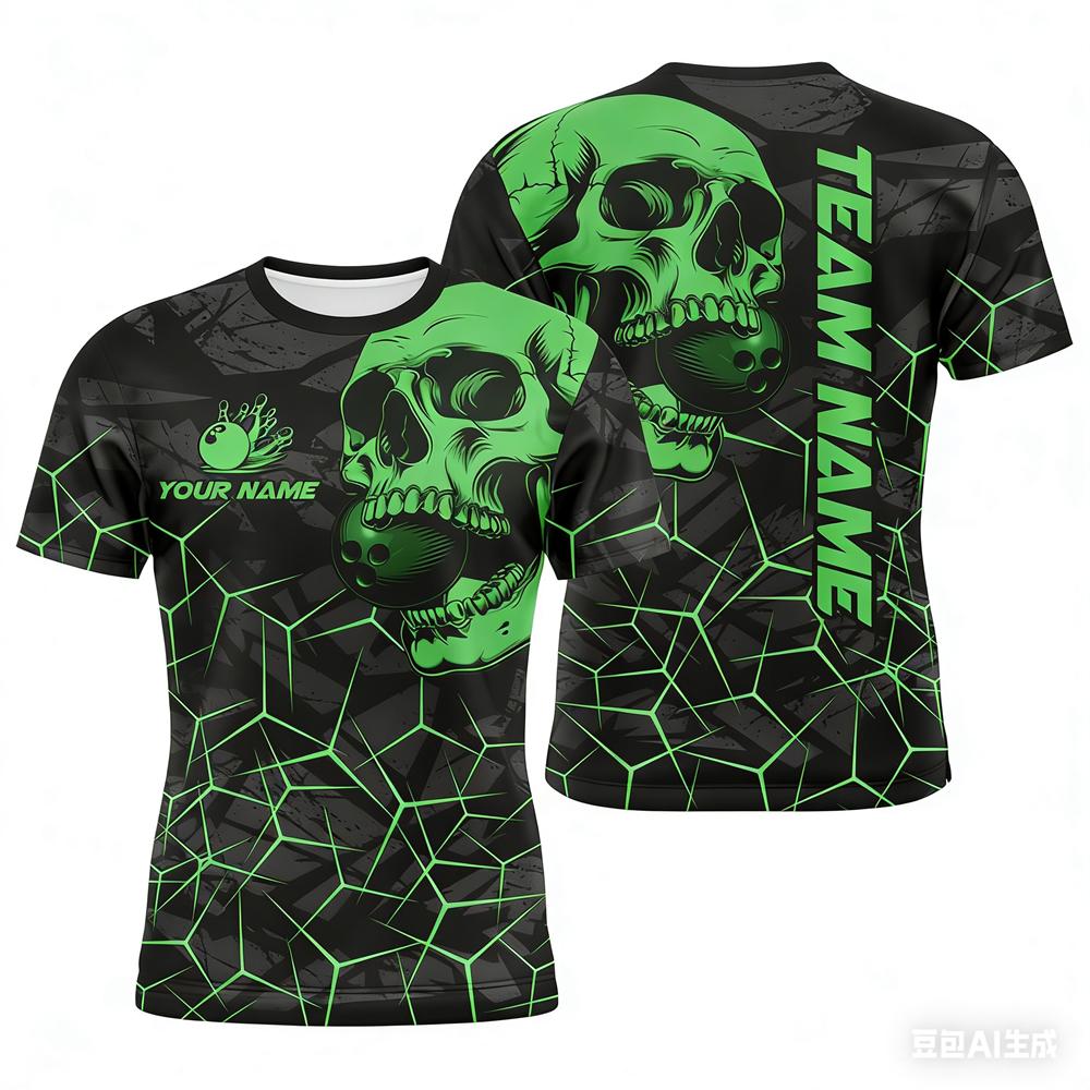 Funny 3D Print Bowling Ball Pattern Men's T Shirt Personalization Name Bowling Team Jerseys Casual O-neck Loose Short Sleeve Top