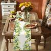 Lemon Leaf Printed Linen Table Runner Holiday Party Decor Watercolor Lemon Green Leaves Table Runners Kitchen Dining Table Decor
