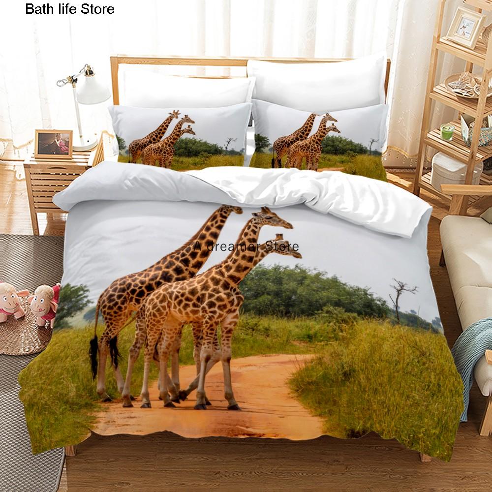 African Animals Giraffe Sunset Bedding Set 3D Duvet Cover Set Bedspread For Boys Girls Kids Home Textiles Microfiber Bedspread