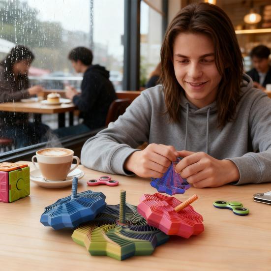 Yousheng 3D Printed Fractal Fidget Star Stress Anxiety Relief Expanded Star Sensory Toy with Handle Whirling Spiral Expandable Star Decompression Toy