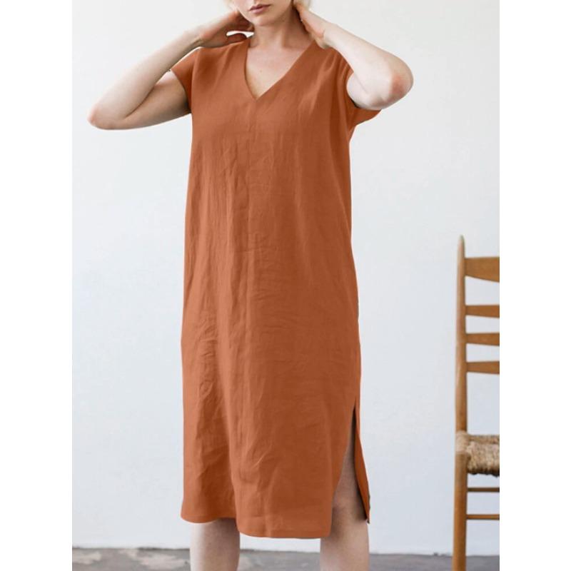 BITCED Fashion Summer Spring Solid Color Print Short Sleeve V-Neck Casual Dresses