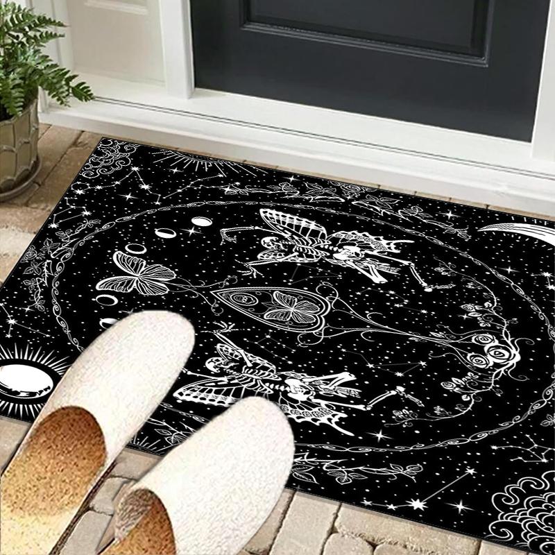 Gothic Moth And Skulls Office Rug Chair Mat, Entryway Carpet, Suitable for Front Door, Bedroom, Living Room, Desk, Holiday Gift