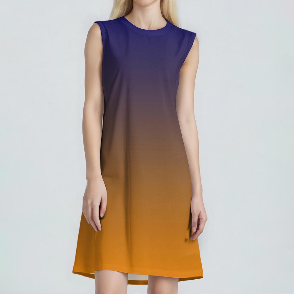 Damenmode Lässig Print Rundhals Ärmellos Kurzes Kleid