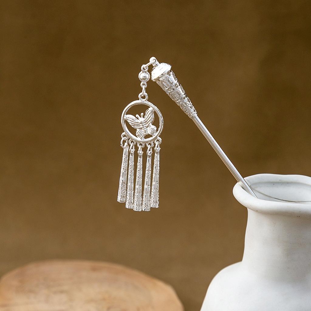 Hairpin Hollow Feather Fringed Hairpin, Ethnic Feng Shui Drop-Shaped Oil Dripping Hairpin Hanfu Disc Hair Accessories