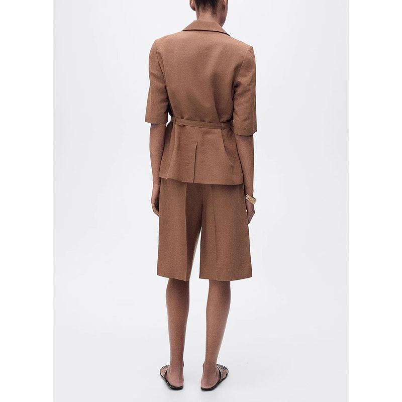 Lapel Half Sleeve Shoelace Suit Outwear 87057896 Mid Waist Pleated Straight Shorts 87067896