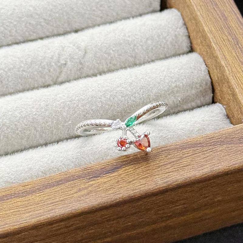 Fruit Series Grape Pineapple Cherry Strawberry Enamel Zir*****Pen Ring Niche High-End Feeling Stacked Ring Woman