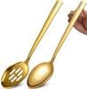 304 Stainless Steel Dining Spoon Set Square Handle Golden Colander + Dining Spoon 2 Pack