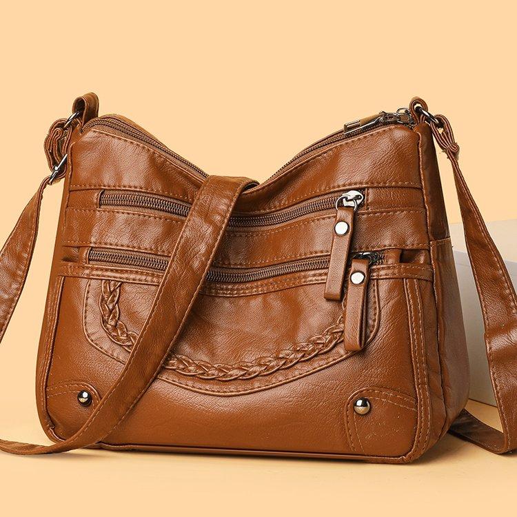 2025 Women's Soft Leather Shoulder & Crossbody Bag Versatile Multi-Pocket Shoulder Bag for Middle-Aged & Elderly