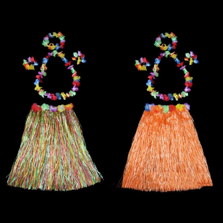 Hawaiian Luaus Hulas Grass Skirt with Large Flower Costume Set for Halloween Dances Party Decorations Hawaiian Costume