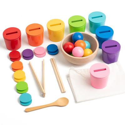 Baby Wooden Color Sorting Sensory Toy Montessori Rainbow Ball Matching Coin Cups Fine Motor Skills Trainting Education Toys Gift