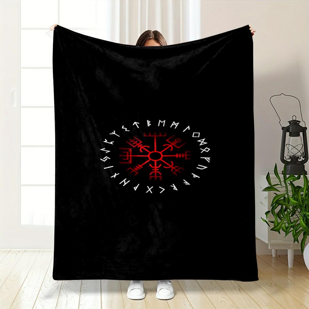 Viking Rune Circle Design printed Flannel blanket for bedroom, living room, sofa, and nap