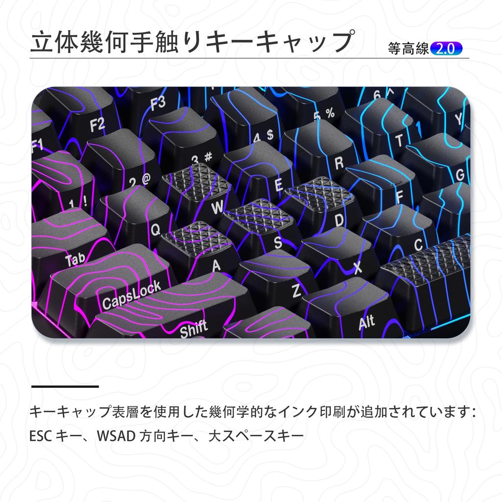 XVX Topographic Design Contour Transparent IMD Custom OEM MX Keyboard Gaming Black 2.0 Keycaps, Engraving, Profile, Cherry/Gateron Compatible,