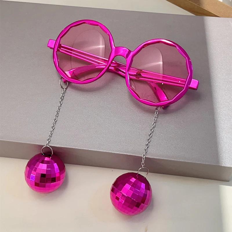 

Большие круглые солнцезащитные очки с подвесками Модные конфетные цвета Вечерние солнцезащитные очки Трендовые рейв-декоративные солнцезащитные очки as picture shows