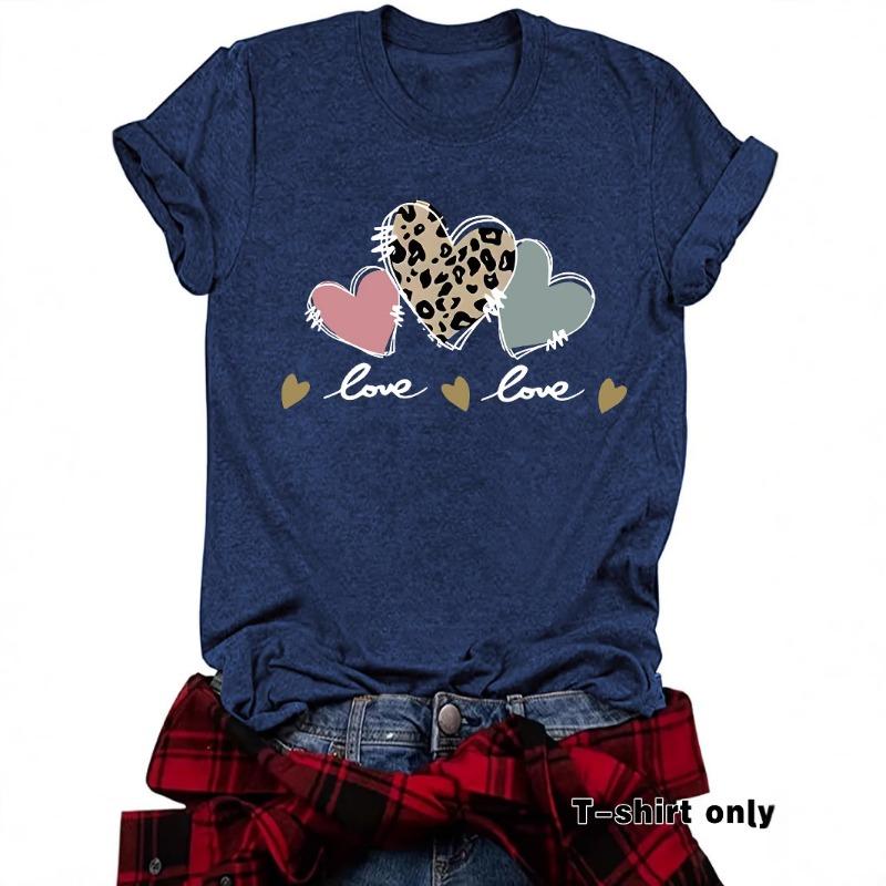 Sommar Ny Kortärmad T-shirt med Leopardmönstrat Hjärta