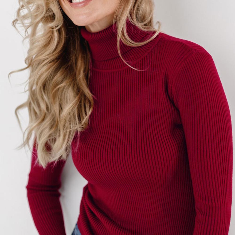 Модный тренд Водолазка свитер Вязаная нижняя рубашка 2024 Осень Вязаный свитер Водолазка Пуловер Свитер для женщин Size вино красного 1095₽