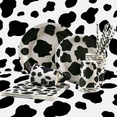 Kuhmuster Tischdecke Einweg Rechteckige Plastiktischdecke Cowboy Tischdecke für Bauernhoftier-Themengeburtstagsdeko