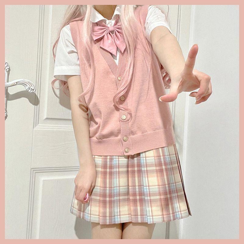 Japanese Style Knitted Cardigan Vest - Solid Color, Academic Look, Versatile Sweater for Spring and Autumn