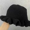 Korean Version Solid Color Cute Hat Autumn And Winter Hat Lace Up Woolen Hat Ruffle Edge Casual Knitted Fisherman Hat