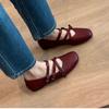 Cowhide version~ French cross belt flat Mary Jane shoes women's new versatile retro round head soft sole commuter shoes