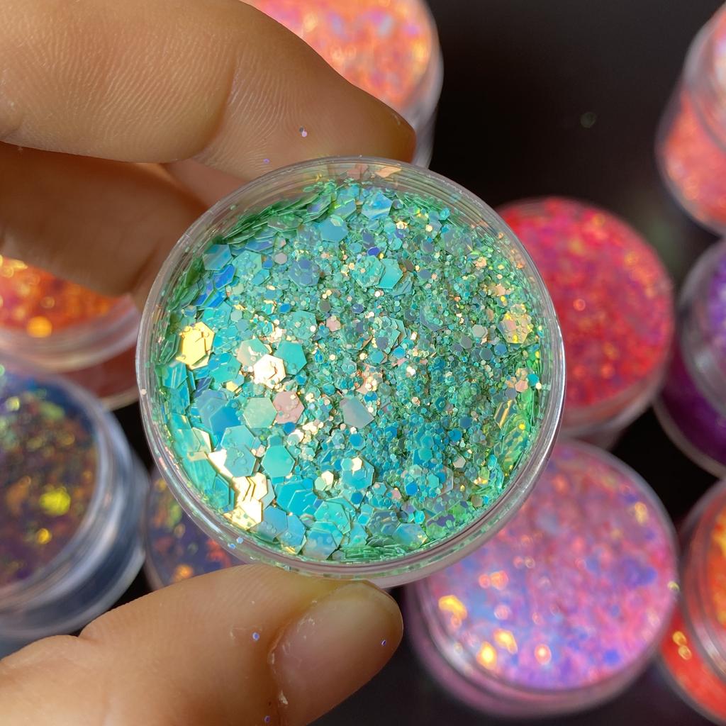 High Sparkly Polyester Iridescent Glitter Chunky Mix Snow Globe Tumbler Makeup PET Glitter