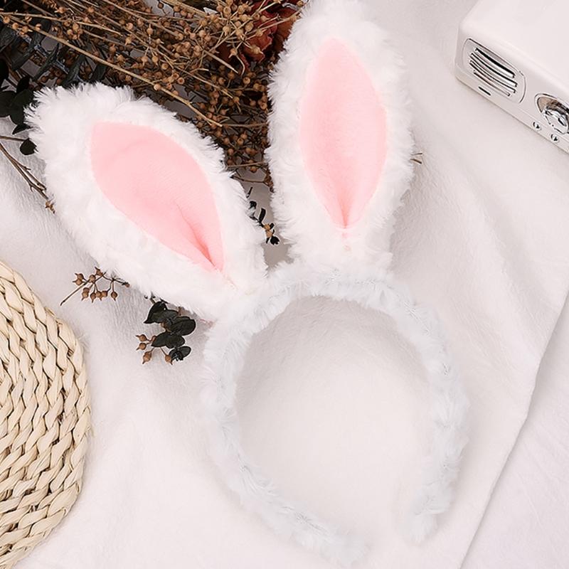 Soft Headband with Bunny Ears Plush Animal Hair Hoop Fluffy Easter Christmas Cosplay Cartoon Theme Party Costume