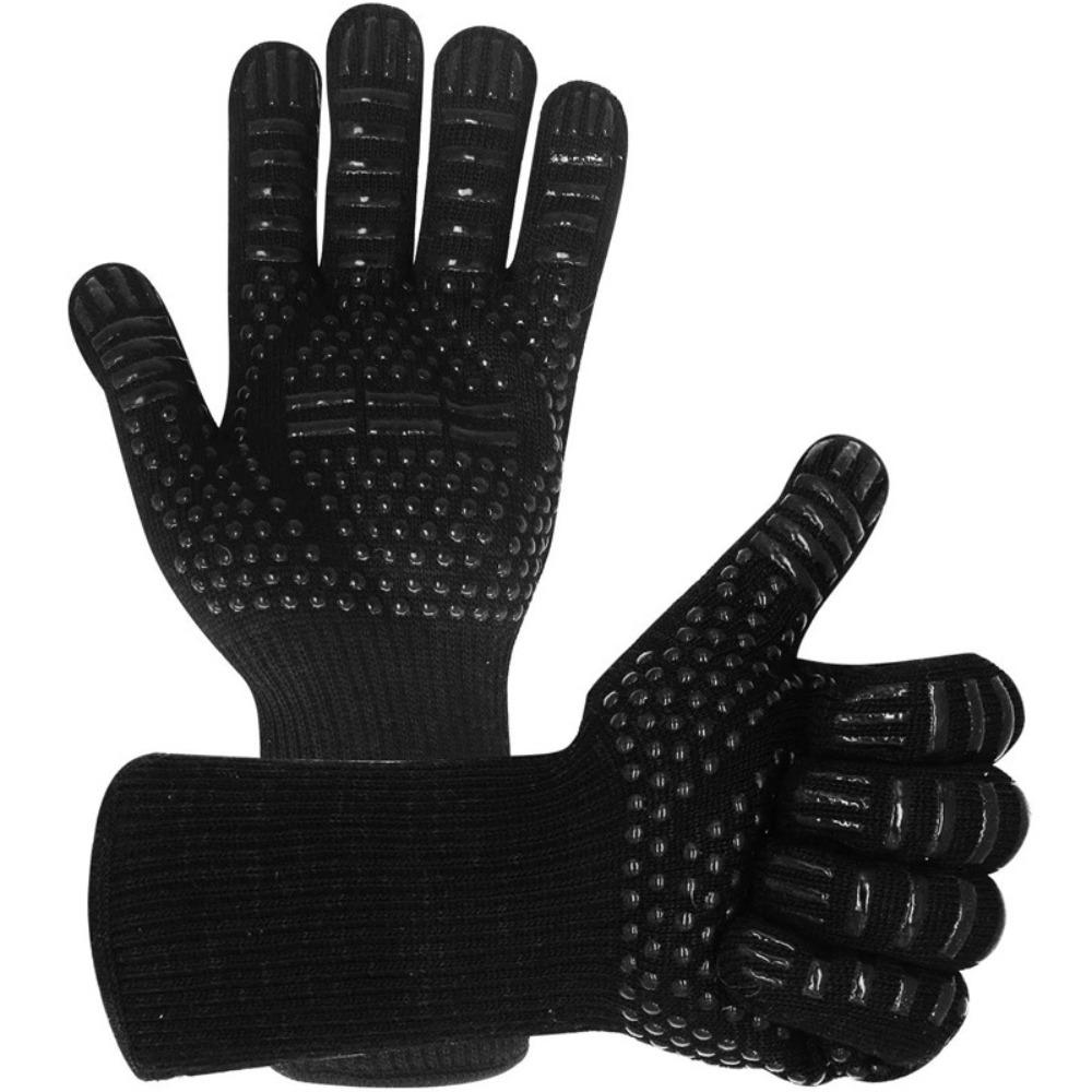 Hitzebeständige und hitzebeständige Grillhandschuhe mit fünf Fingern, wärmeisolierend, mikrowellengeeignet, mit Silikonbeschichtung.