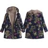Winter Fashion Floral Leaf Print Fleece Lining Women Long Sleeve Hooded Coat