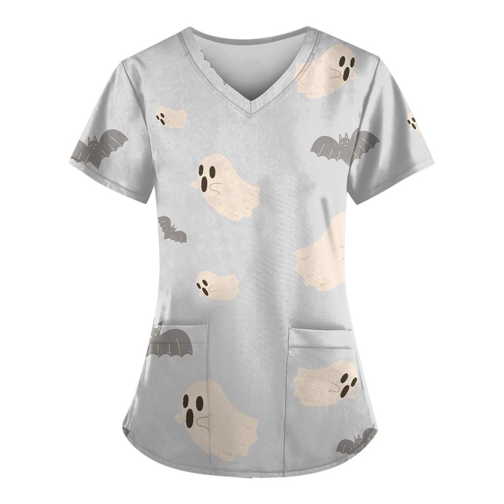 Costume de lucru de protecție pentru femei, cu decolteu în V, de Halloween, cu imprimare casual