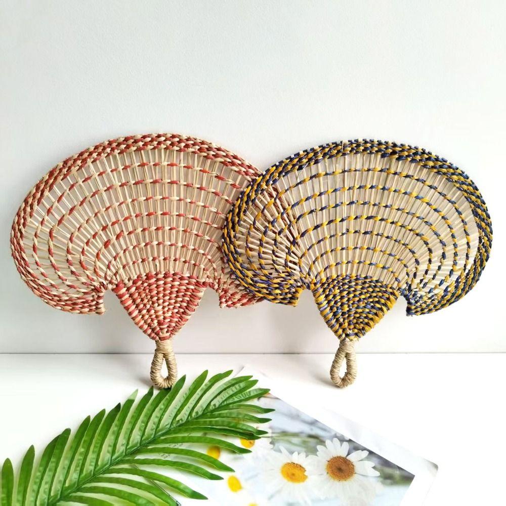 Colorful Hand-woven Straw Fan Bohemian Cattail Fan Durable Decorative Handmade Fan  Photo Prop