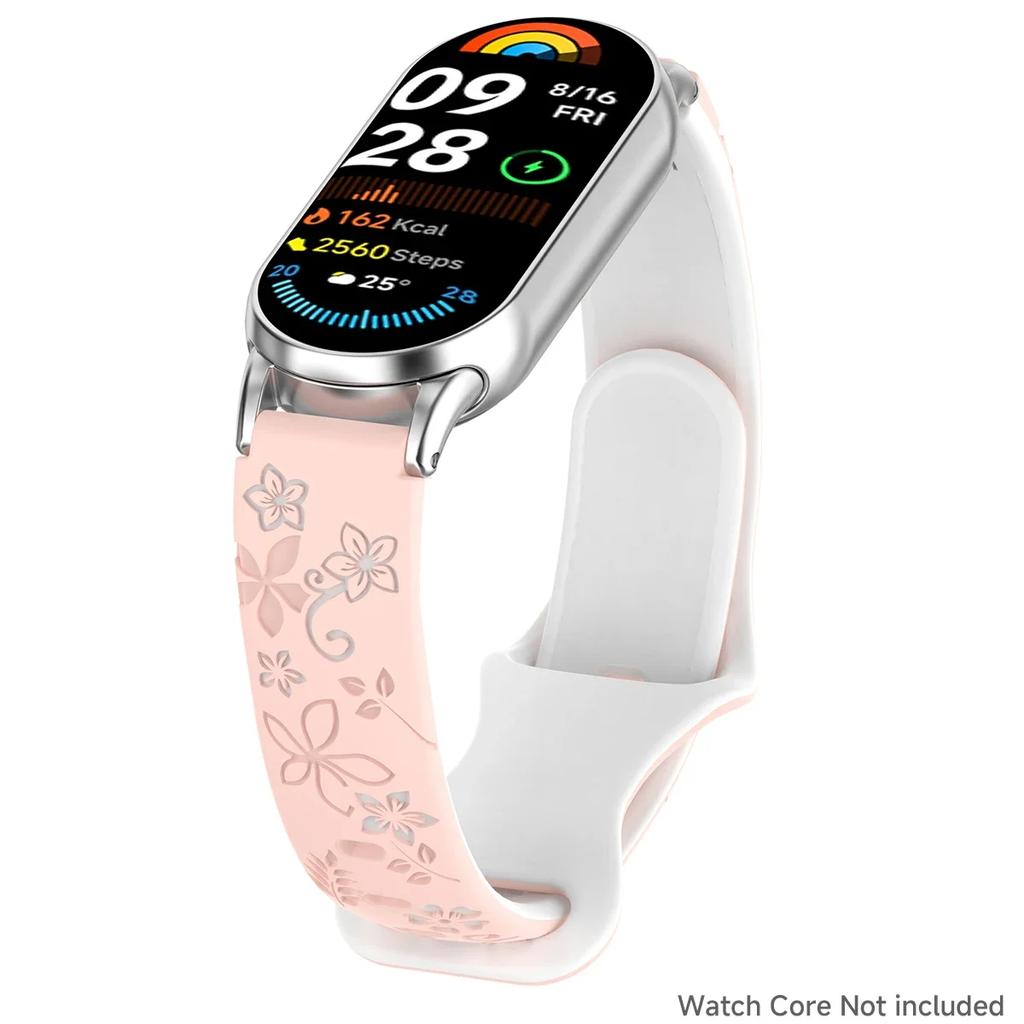 Blomgraverat Armband För Xiaomi Mi Band 9 8 Silikon Smart Armband Andningsbart Armband Armbandsband8 Band9 Bältesaccessoarer