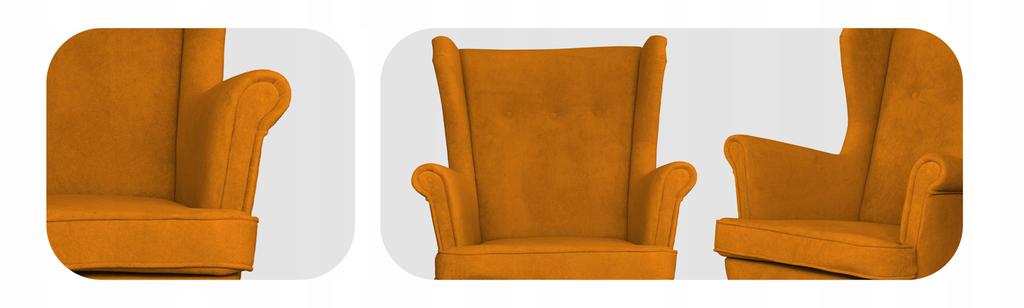 Fotel uszak z podnóżkiem skandynawski welur Hunter Family Meble musztardowy