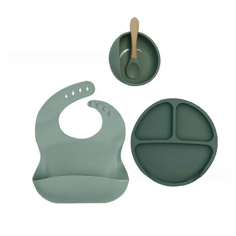 Children's Silicone Tableware Ten-piece Set Baby's Silicone Separated Dinner Plate Supplementary Bowl Fork Spoon Bib Mother and Baby Tableware Suit