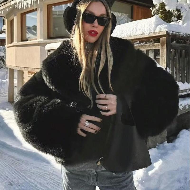 Woman Outerwears Cropped Faux Fur Coat Women Autumn Fluffy Plush Black Jacket Warm Winter Women's Coats Furry Solid Coats