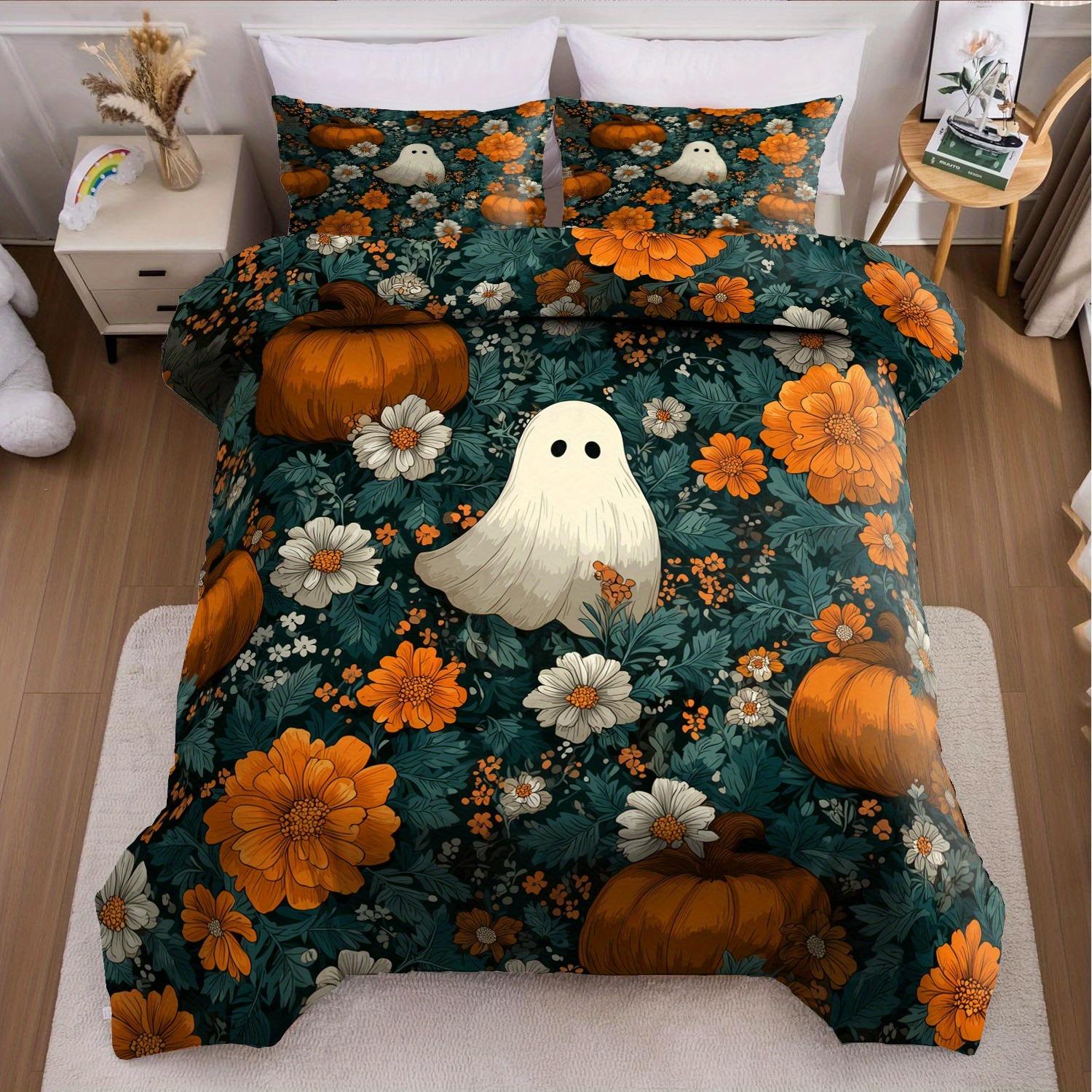 

3pcs Halloween Pumpkin Monster Duvet Cover Set without Core Quilt Cover with 2 PillowcasesSoft and Machine Washable EU Twin(135x200cm)