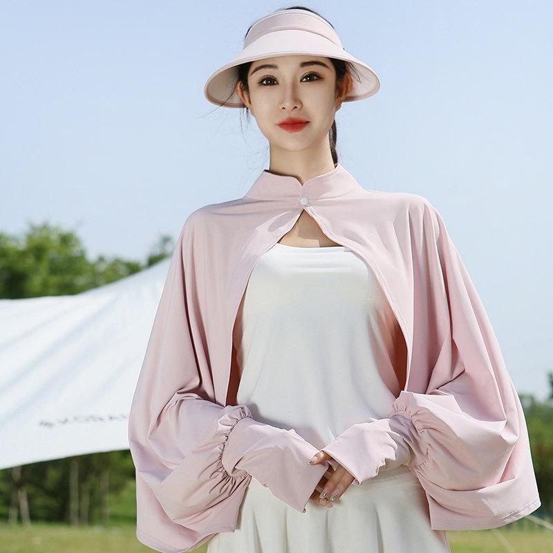 Sunscreen shawl women's 1011 new summer driving cycling UV protection ice silk thin blouse cape loose long sleeves