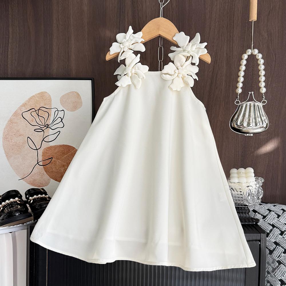 Summer New Three-Dimensional Flower Sling Dress Girls High Quality Wedding Birthday Princess Dress 2-7 Years Old