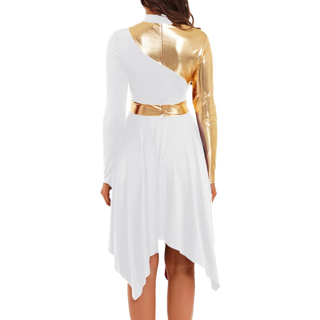 Women's Metallic Gold Color Block Church Worship Dress Dancewear Praise  Liturgical Dance Costume  buy the best products in the Ayzeze online store