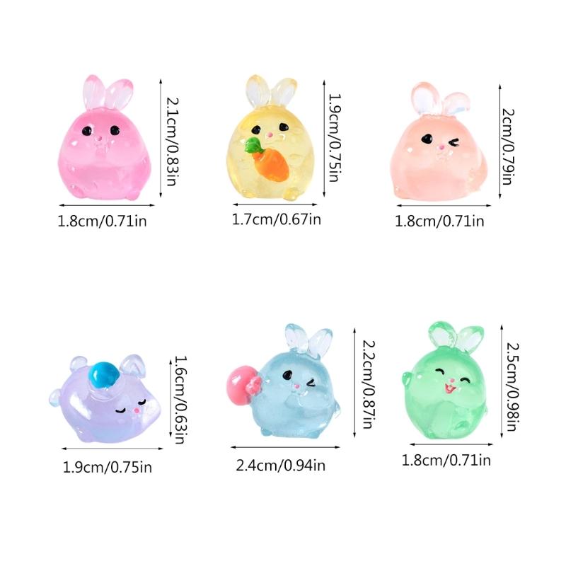 6 Piece Resin Rabbit Figurine Set with Glow Feature Miniatures Rabbit Ornament for Bedroom, Living Room, Study