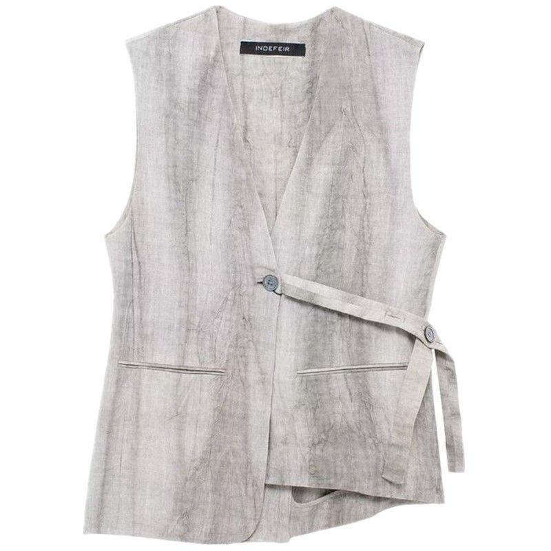 Fashion Style 2024 Autumn New Women's Clothing Stylish Linen Sleeveless V-neck Loose Vest 8106904