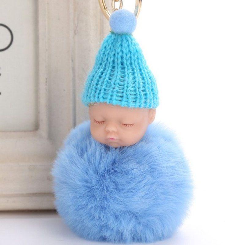 Entzückender schlafender Babypuppen-Schlüsselanhänger mit weichem künstlichem Kaninchenfell für Taschen und Schlüssel
