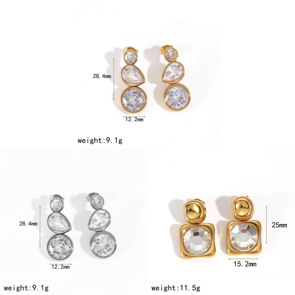 Geometric Stainless Steel Earrings With Zirconia For Women Summer Fashion Jewelry