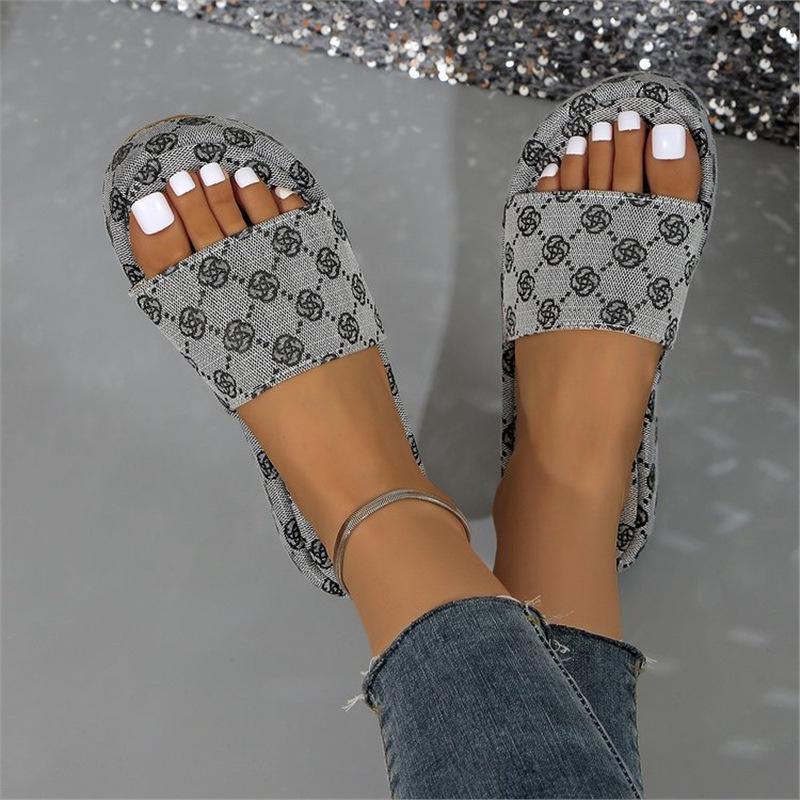 Slippers Foreign Trade Platform Slippers Women's Wear New Plum Blossom Embroidery Word Muffin Cool Slippers Large Size Women's Shoes