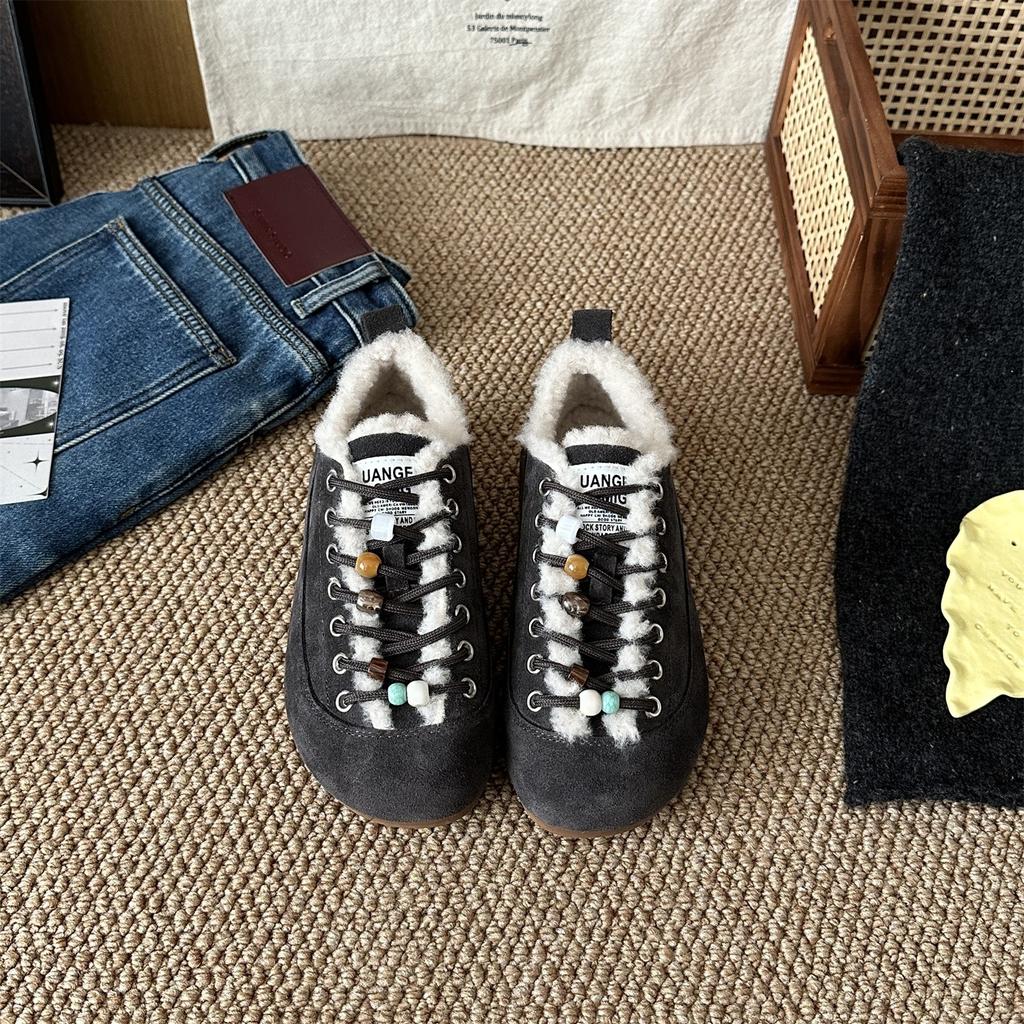 Winter New Retro Casual Velvet Board Shoes Wear Lazy Cotton Shoes with One Pedal and Round Head Versatile Shoes