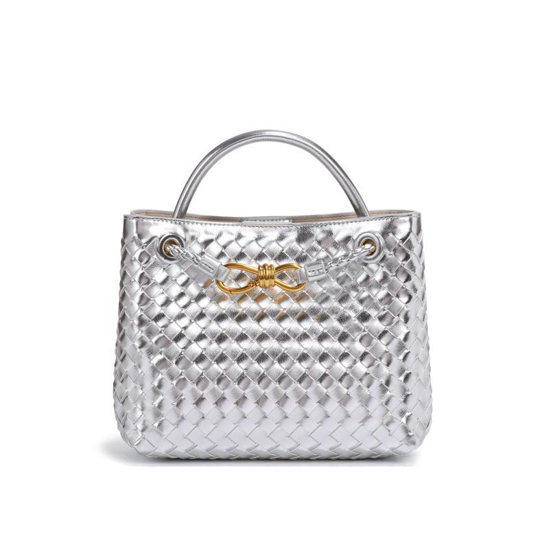 Ręcznie tkana torebka damska, torebka z kokardą, casualowa torba na ramię o dużej pojemności, bez logo